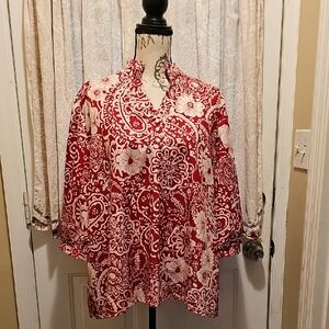 Red and White Floral Blouse